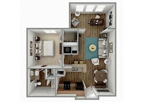 Floor plan for 1 bed, 1 bath, 760 sqft